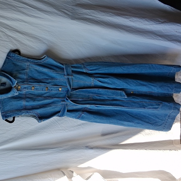 Women's Blue Denim Belted Midi Western Dress Size 8 Blue - Picture 4 of 16